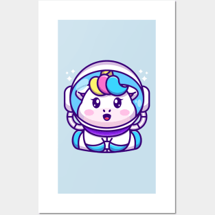 Cute baby unicorn wearing an astronaut suit, cartoon character Posters and Art